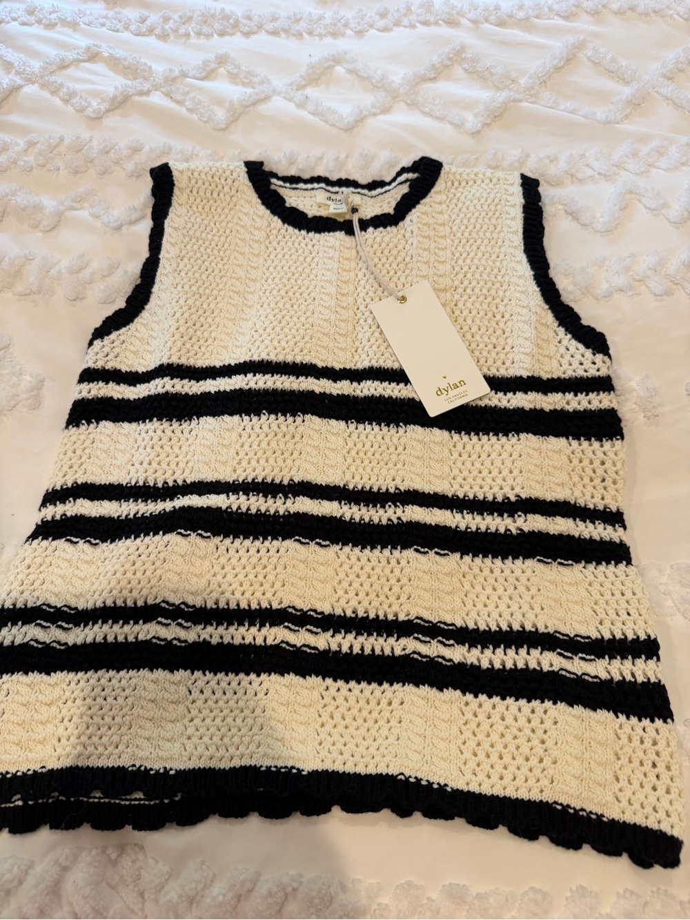 dylan Cream & Black Striped Knit Vest Or Top NWT